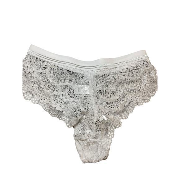 NWT Fredrick's of Hollywood Women Small Bridal Lace Underwear Thong White Silver - Picture 8 of 9